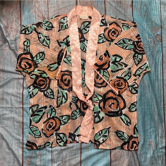 Victoria's Secret Tops - VNTG Victoria's Secret Gold Label Sheer Rose Bed Kimono Robe